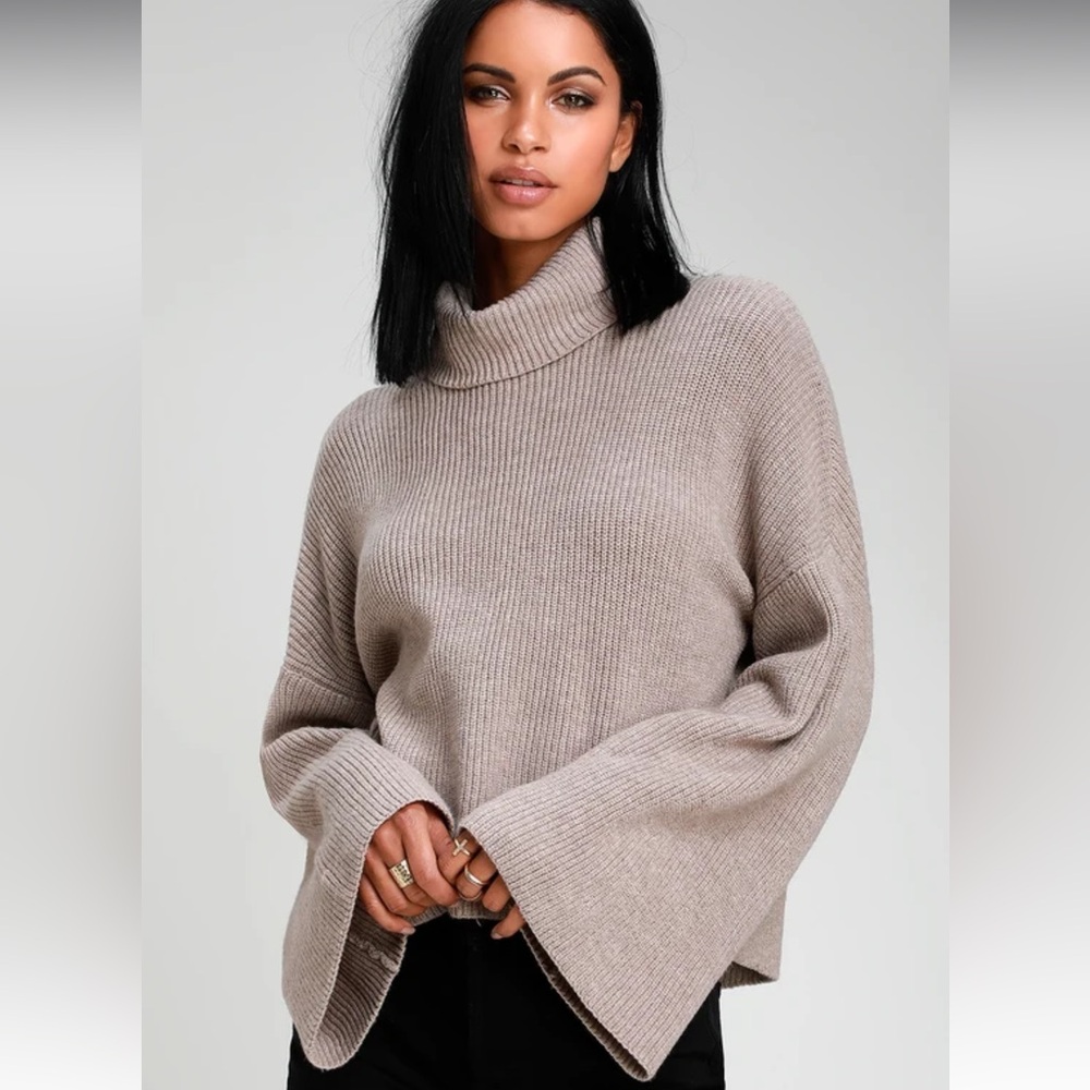 Lulus Taupe Knit Turtleneck Sweater